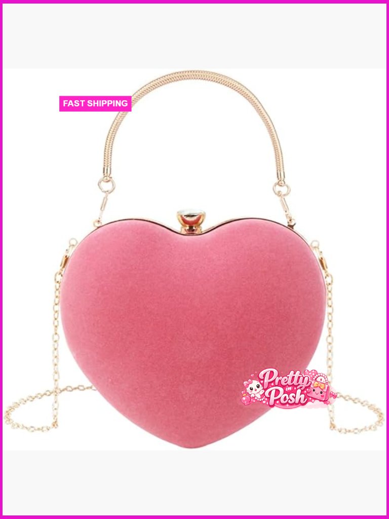 Mini Heart Shaped Suede Clutch Crossbody Bag With Chain Strap